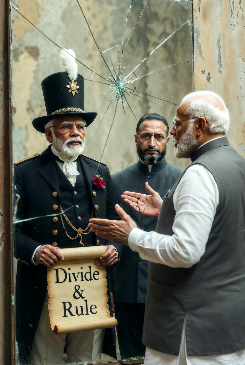 को तैयार किया मोदी नरेंद्र मोदी ने एआईएमआईएम को कांग्रेस पार्टी के खिलाफ खड़ा किया। नरेंद्र मोदी एक पुराने विशेषण पर काम कर रहे हैं- फूट डालो राज करो - ब्रिटिश का एक उपकरण। वह कांग्रेस से मुस्लिम वोट छीनने के मिशन पर हैं। अपने प्रयासों में वह अप्रत्यक्ष रूप से ऑल इंडिया मजलिस-ए-इत्तेहादुल मुस्लिमीन (एआईएमआईएम) पार्टी के सुप्रीमो असदुद्दीन ओवैसी को मुस्लिम वोटों पर हावी होने में सक्षम बना रहे हैं।