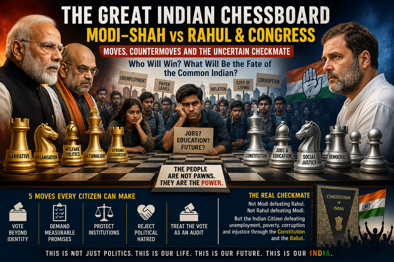 भारतीय राजनीति शतरंज की बिसात जैसी है। एक तरफ नरेंद्र मोदी और अमित शाह खड़े हैं, जिन्हें भाजपा की दुर्जेय संगठनात्मक मशीनरी का समर्थन प्राप्त है. दूसरी तरफ राहुल गांधी, कांग्रेस और क्षेत्रीय दलों सहित विभिन्न विपक्ष हैं। लेकिन इस शतरंज की बिसात पर एक तीसरी उपस्थिति है जिसे राजनेता भी अक्सर अनदेखा कर देते हैं- भारतीय लोग।